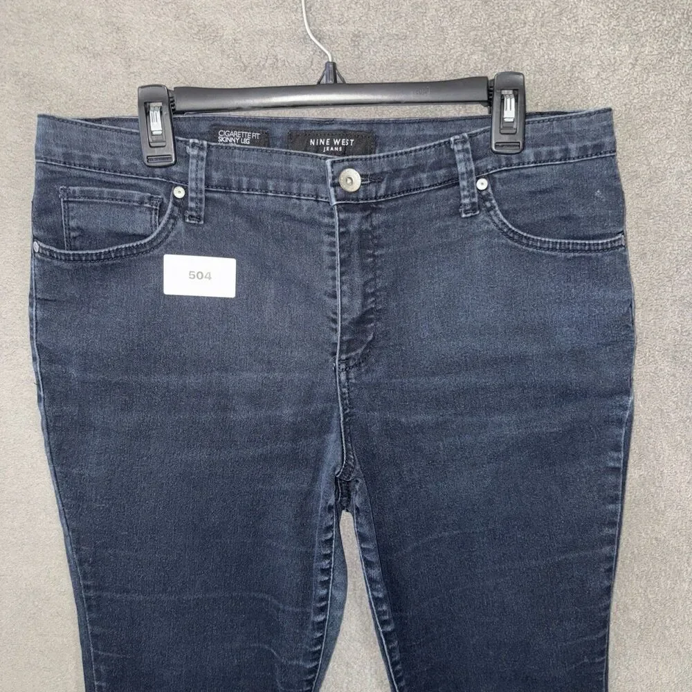 Nine West Jeans Cigarette Skinny Leg 14W Fits 34x29 Dark Blue Denim Plus Size
